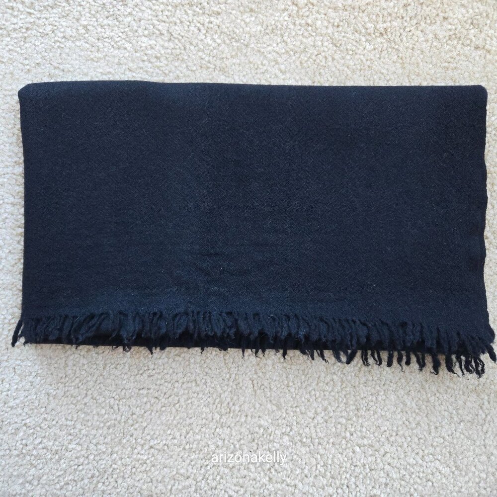 Large Wool Woven Wrap Scarf Black - Picture 9 of 9
